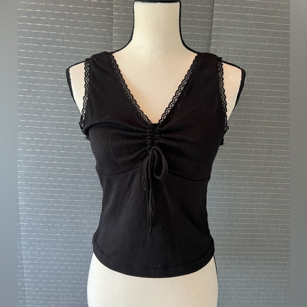 SHEIN Drawstring Front Lace Trim Tank Top